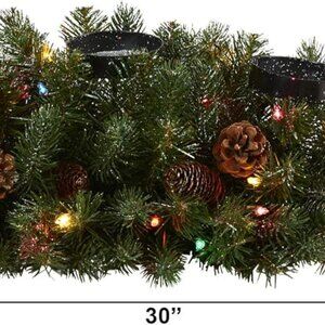 30-Inch Artificial Christmas Centerpiece w/ Candle Holders, Berries & Pine Cones